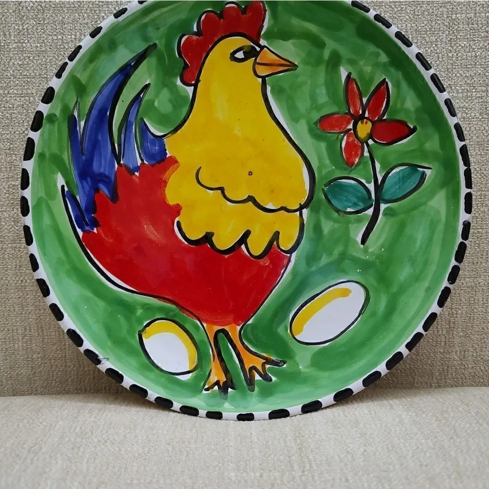 Whimsical Chicken Plate Hand Painted in Italy